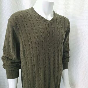 G. H. BASS Cable Knit Heritage Collection V-Neck Sweater Army Green Men's XL